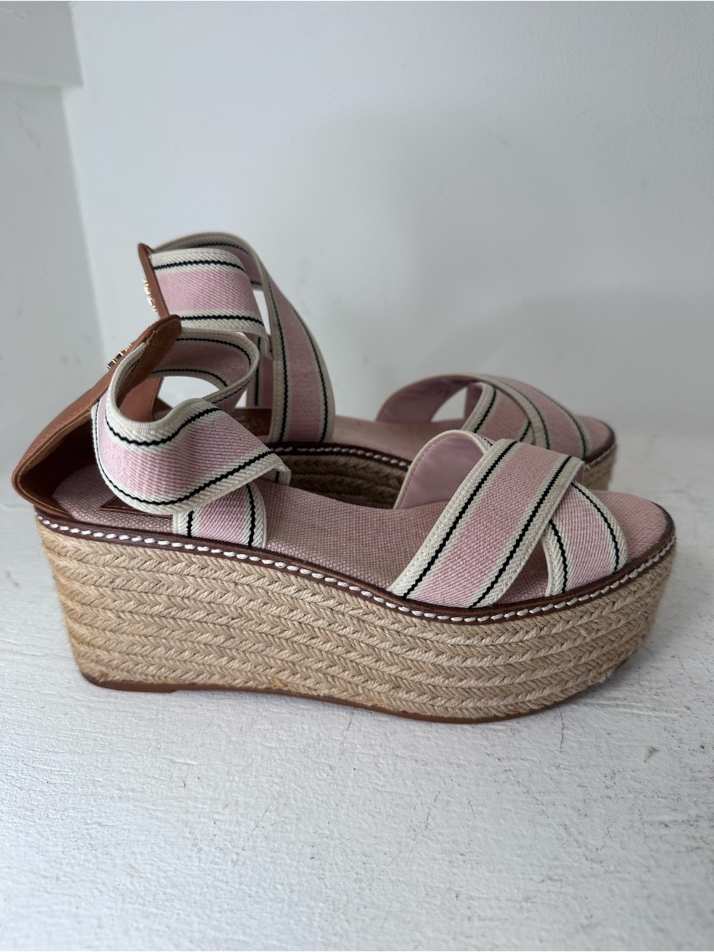 Tory Burch Pink Espadrille Wedge Sandals - Picture 3 of 7